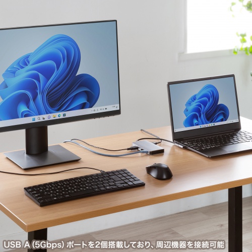 ドッキングステーション（タイプCハブ・HDMI・4K・L型アダプタ・PD100W・スマートPD対応・ケーブル長20cm・モバイル） USB-DKM8S サンワサプライ