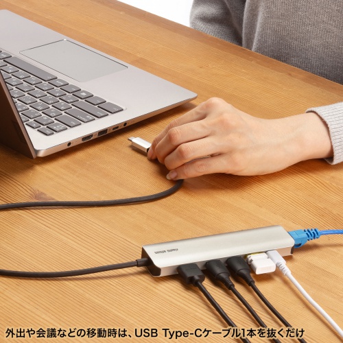 ドッキングステーション（Type-C 接続・6in1・HDMI 1つ・4K/120Hz・8K/30Hz・PD100W・コンパクト・USB A 2つ・LAN・L字変換アダプタ・ケーブル長50cm）