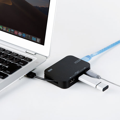 LANアダプタ-内蔵3ポートUSB2.0ハブ（ブラック）