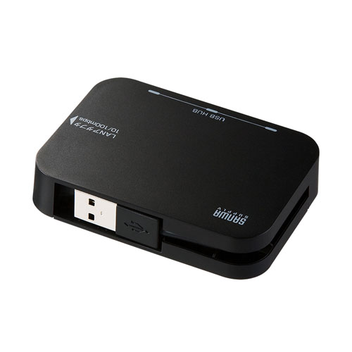 LANアダプタ-内蔵3ポートUSB2.0ハブ（ブラック）