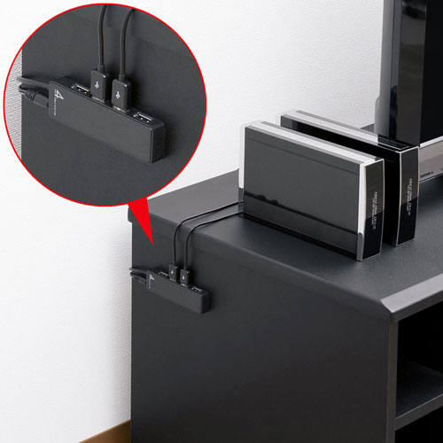 【アウトレット･訳あり・セール】USB2.0ハブ（HDD接続対応・4ポート・面ファスナー付・ブラック）