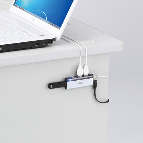 【アウトレット･訳あり・セール】USB2.0ハブ（4ポート・ACアダプタ付・磁石付き・シルバー）