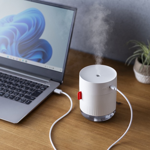 加湿器（卓上・乾燥対策・感染症対策・インフルエンザ対策・超音波式・大容量・バッテリー式・USB給電・タイプC・静音・小型・LEDライト・オフィス・デスク・車載・寝室・ホワイト）USB-TOY102W