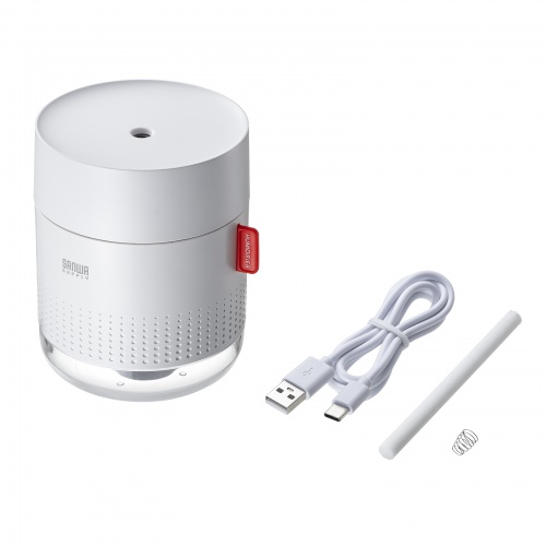 加湿器（卓上・乾燥対策・感染症対策・インフルエンザ対策・超音波式・大容量・バッテリー式・USB給電・タイプC・静音・小型・LEDライト・オフィス・デスク・車載・寝室・ホワイト）USB-TOY102W