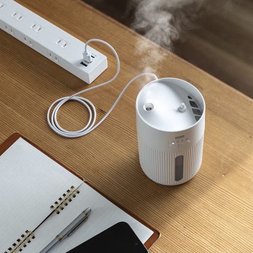 USB加湿器（卓上・超音波式・上から給水・大容量 400ml・静音・小型・USB給電式・水漏れ防止・LEDライト・タイマー・オフィス・デスク・ホワイト）