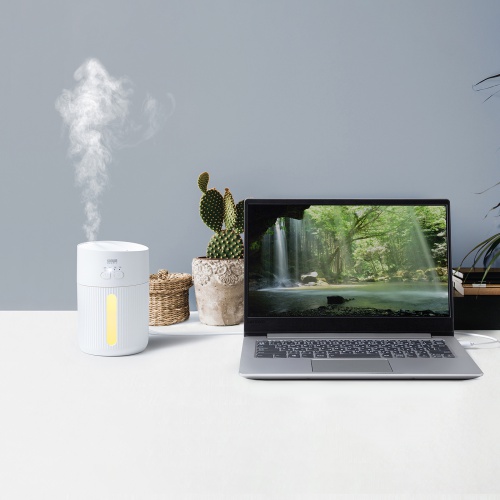 USB加湿器（卓上・超音波式・上から給水・大容量 400ml・静音・小型・USB給電式・水漏れ防止・LEDライト・タイマー・オフィス・デスク・ホワイト）