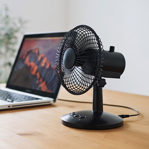 USB扇風機（首振り・卓上・風量調節・乾電池・ブラック） USB