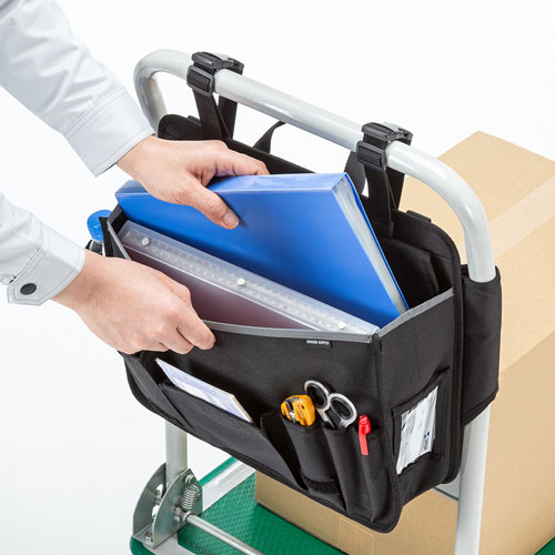 台車用バッグ（ハンドル取付け・8ポケット・工具入れ・文具入れ・ブラック）