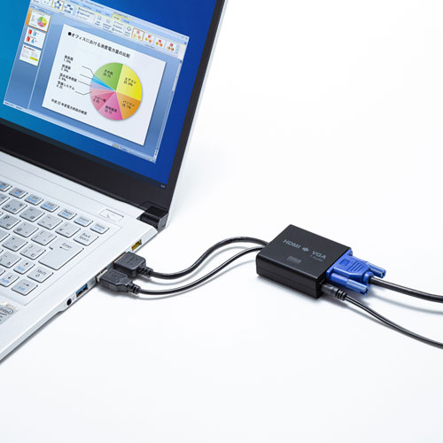変換コンバーター（HDMI・VGA・ケーブル一体型・ブラック）VGA-CVHD6 サンワサプライ