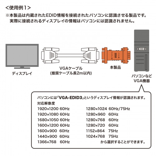 EDID保持器（VGA・ディスプレイ・学習・パソコン・デバイス・フルHD・映像機器）