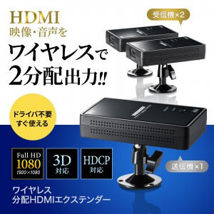 ワイヤレスHDMIエクステンダー 30m｜2分配・フルHD・HDMI延長