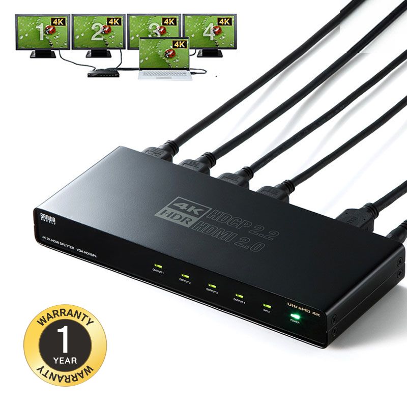 HDMI分配器（1入力・4出力）｜4K/60Hz・HDR・HDCP2.2