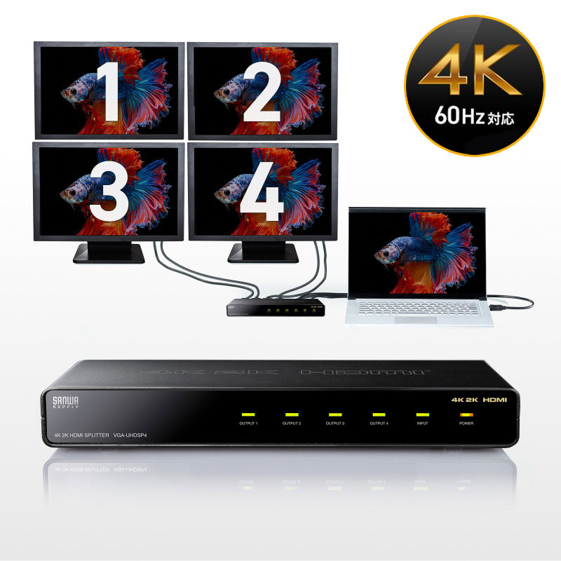 HDMI分配器（1入力・4出力・4K・2K・カスケード接続・同時出力） VGA-UHDSP4 サンワサプライ
