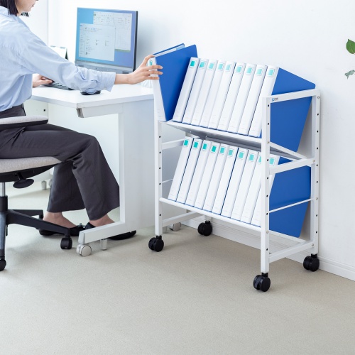 ファイルワゴン（2段・PCワゴン・PCラック・斜め・高耐荷重・キャスター・おしゃれ・おすすめ・ホワイト）WG-207