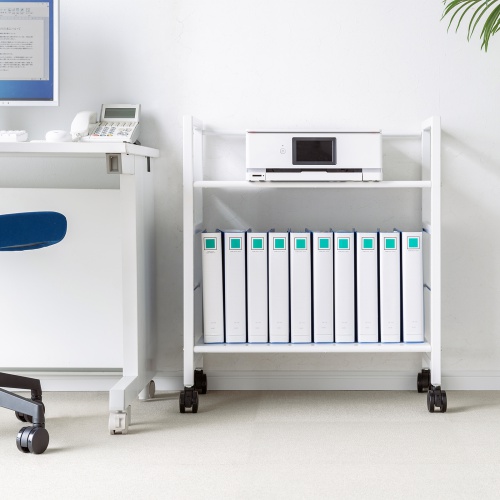 ファイルワゴン（2段・PCワゴン・PCラック・斜め・高耐荷重・キャスター・おしゃれ・おすすめ・ホワイト）WG-207